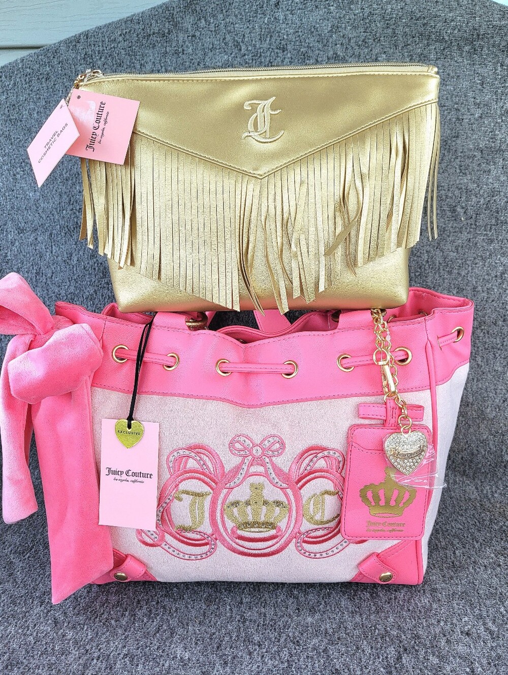 NWT Juicy Couture Lovers Club Tote & Travel Toiletery Bag & Toiletery Bottle